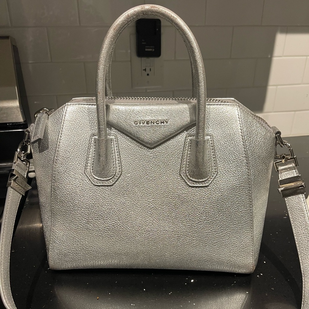 Givenchy Metallic Silver Sugar Goatskin Leather Antigona Bag